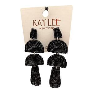 Kay Lee New York Black Beaded Statement Earrings Geometric Drop Boho Chic